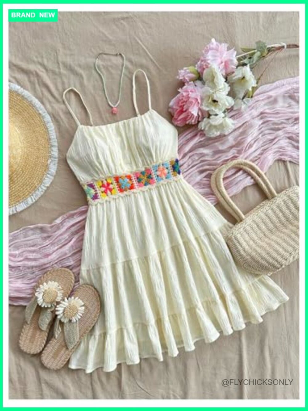 Floral Boho Mini Dress Spaghetti Strap Shirred Flowy A Line - Picture 2 of 6